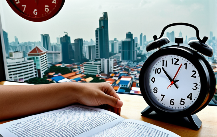 **Image Prompt:** A person studying intensely with a textbook and digital resources, highlighting laws, regulations, and logistic trends. A clock visualizes a Pomodoro timer, emphasizing focused study sessions, against a backdrop of Bangkok's skyline.